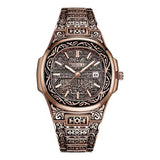 Onola 3808 Luxury Gold Plated Arabic Style Watch for Men | Quartz Movement Retro Engraved Design | 30m Water Resistant Rosegol