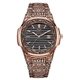 Onola 3808 Luxury Gold Plated Arabic Style Watch for Men | Quartz Movement Retro Engraved Design | 30m Water Resistant Rosegold Black