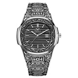 Onola 3808 Luxury Gold Plated Arabic Style Watch for Men | Quartz Movement Retro Engraved Design | 30m Water Resistant Silver Black