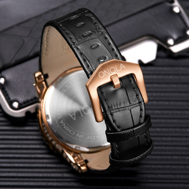 Onola 3809 Leather Strap Warrior Round Dial Men's Watch Back case