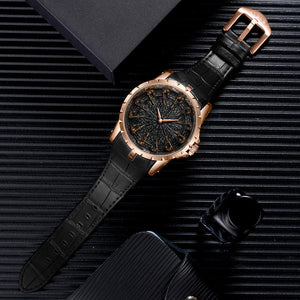 Onola 3809 Leather Strap Warrior Round Dial Men's Watch Black Rosegold Full View