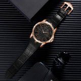 Onola 3809 Leather Strap Warrior Round Dial Men's Watch Black Rosegold Full View