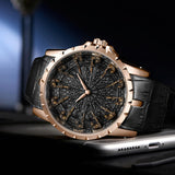 Onola 3809 Leather Strap Warrior Round Dial Men's Watch Black Rosegold Tilt View