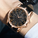 Onola 3809 Leather Strap Warrior Round Dial Men's Watch Black Rosegold