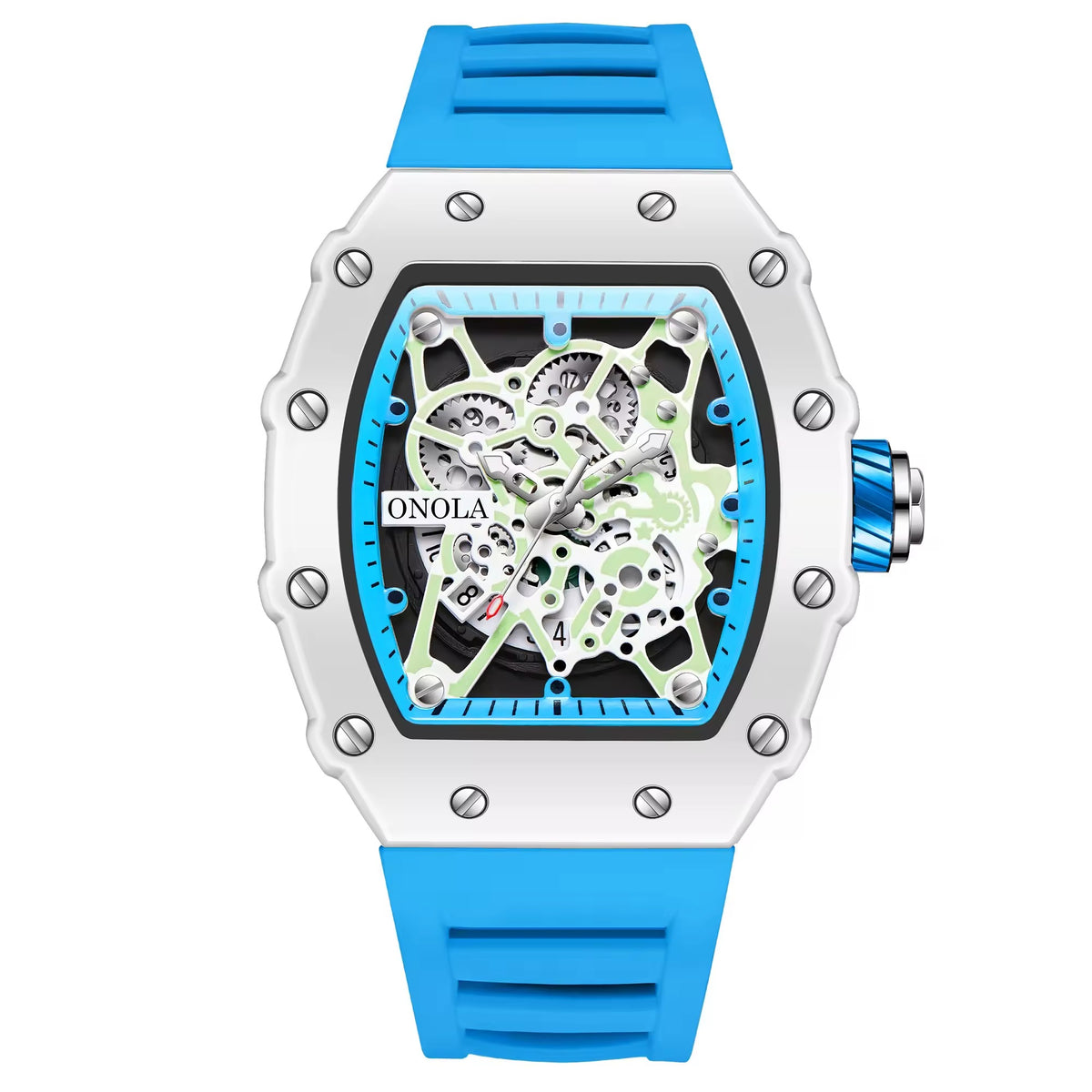 Onola 3827W Sport Luxury Quartz Watch for Men | Square Dial | Silicone Strap | 44mm Water Resistant Watch Blue