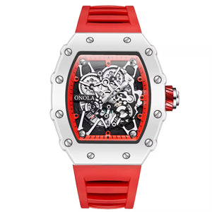 Onola 3827W Sport Luxury Quartz Watch for Men | Square Dial | Silicone Strap | 44mm Water Resistant Watch Red