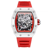 Onola 3827W Sport Luxury Quartz Watch for Men | Square Dial | Silicone Strap | 44mm Water Resistant Watch Red
