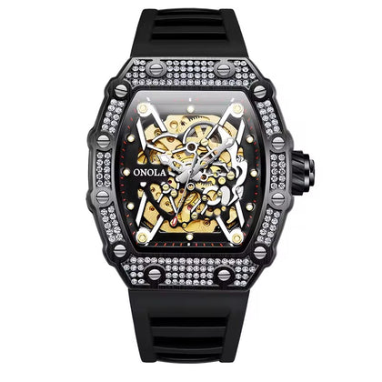 Onola 3829D Quartz Skeleton-Style Watch for Men All Black