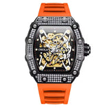 Onola 3829D Quartz Skeleton-Style Watch for Men Black Orange