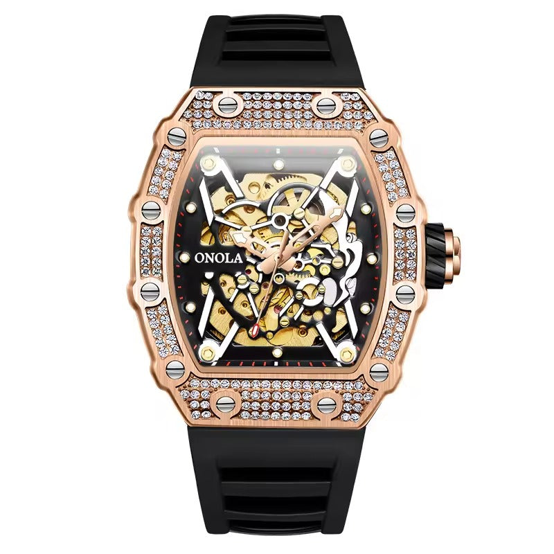 Onola 3829D Quartz Skeleton-Style Watch for Men Black Rosegold