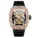 Onola 3829D Quartz Skeleton-Style Watch for Men Black Rosegold