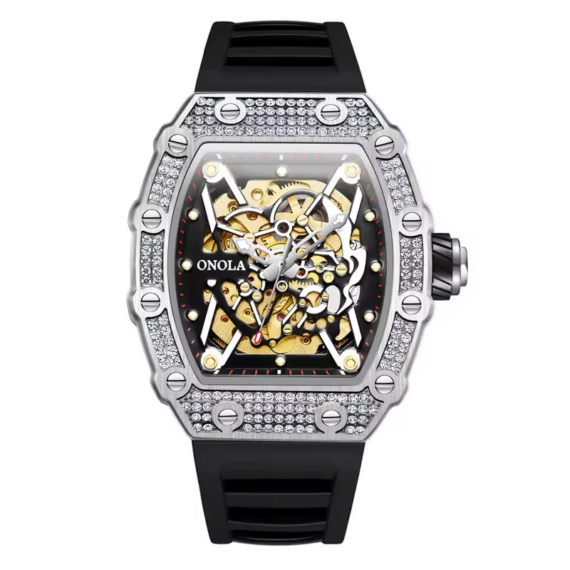 Onola 3829D Quartz Skeleton-Style Watch for Men Black Silver