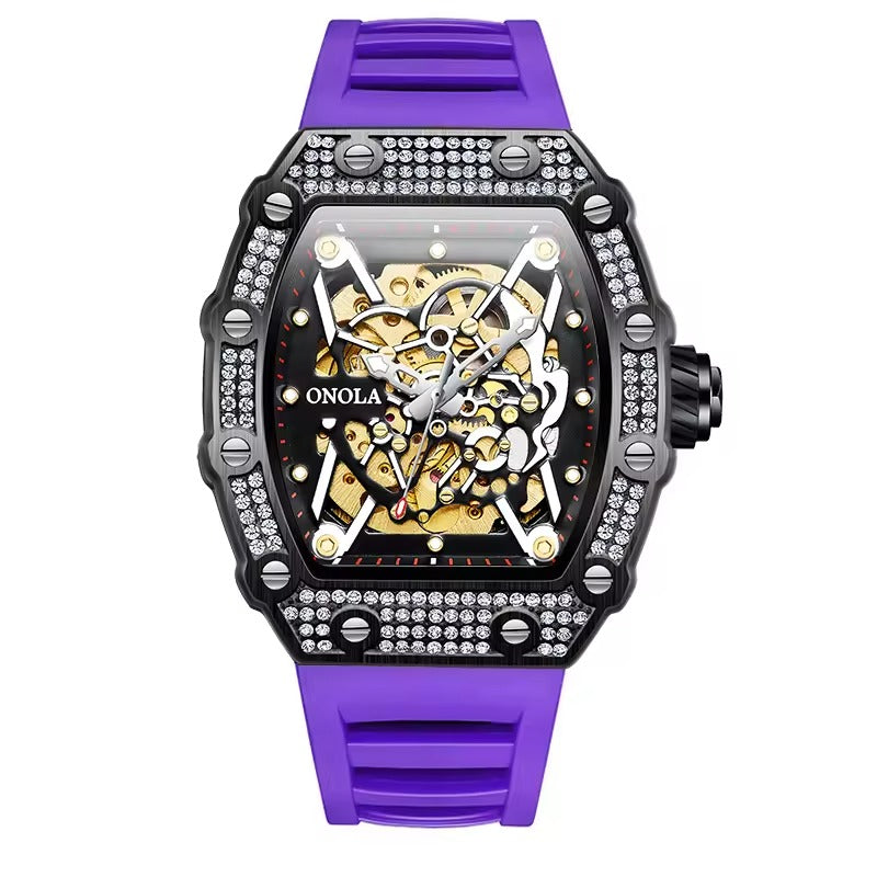 Onola 3829D Quartz Skeleton-Style Watch for Men Purple Black