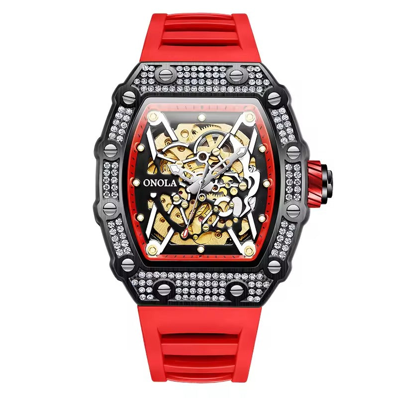 Onola 3829D Quartz Skeleton-Style Watch for Men Red Black