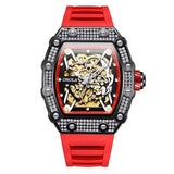 Onola 3829D Quartz Skeleton-Style Watch for Men Red Black