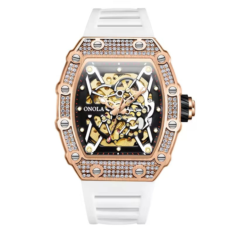 Onola 3829D Quartz Skeleton-Style Watch for Men White Rosegold