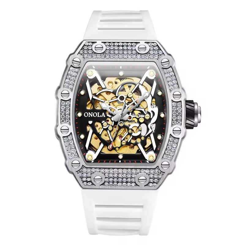 Onola 3829D Quartz Skeleton-Style Watch for Men White Silver