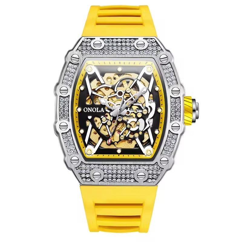 Onola 3829D Quartz Skeleton-Style Watch for Men Yellow Silver
