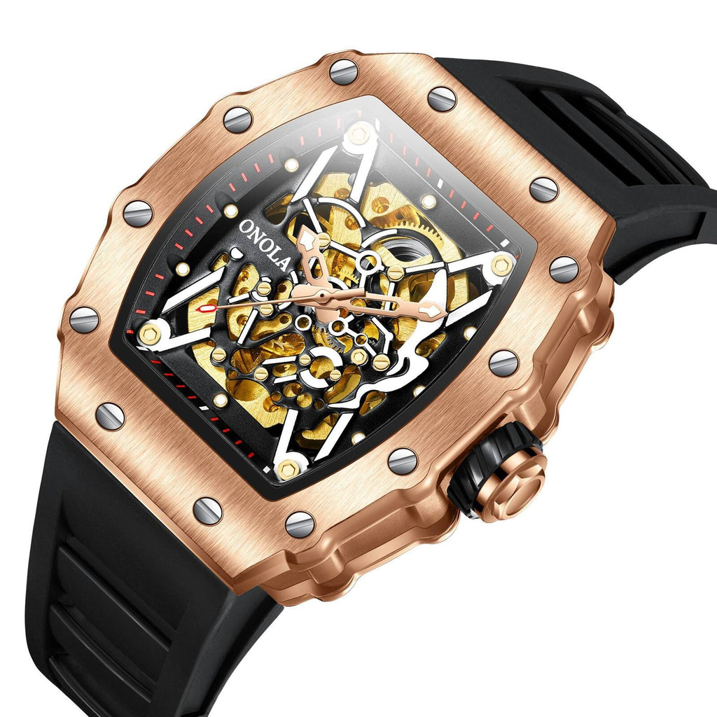 Onola 3829 Automatic Skeleton Watch for Men Black Copper