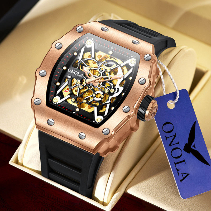 Onola 3829 Automatic Skeleton Watch for Men Black Copper