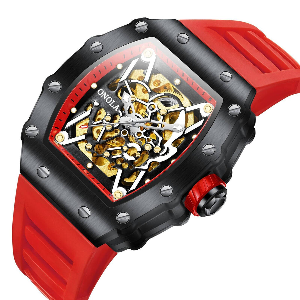 Onola 3829 Automatic Skeleton Watch for Men Black Red