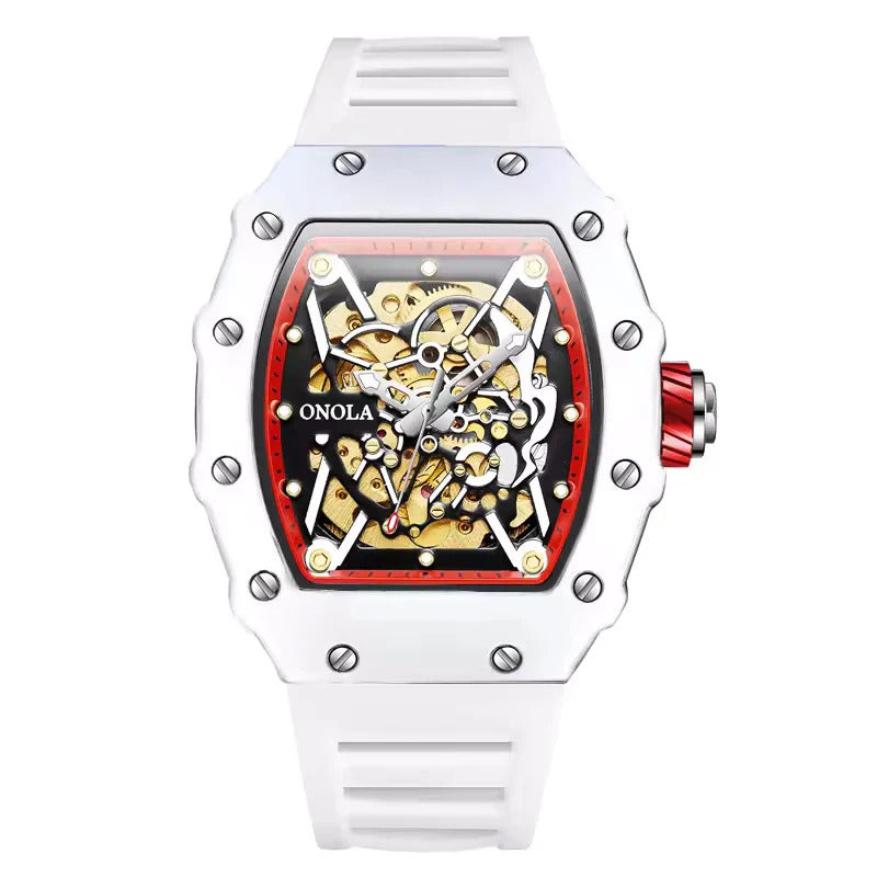 Onola 3829 Automatic Skeleton Watch for Men | Luxury Tonneau Dial | Silicone Strap | Mechanical Watch
