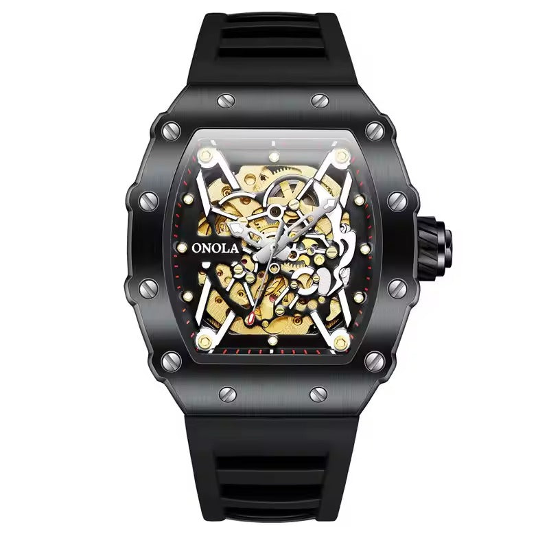Onola 3829 Automatic Skeleton Watch for Men | Luxury Tonneau Dial | Silicone Strap | Mechanical Watch