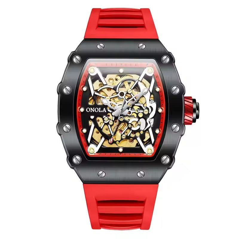 Onola 3829 Automatic Skeleton Watch for Men | Luxury Tonneau Dial | Silicone Strap | Mechanical Watch