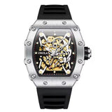 Onola 3829 Automatic Skeleton Watch for Men | Luxury Tonneau Dial | Silicone Strap | Mechanical Watch