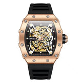 Onola 3829 Automatic Skeleton Watch for Men | Luxury Tonneau Dial | Silicone Strap | Mechanical Watch