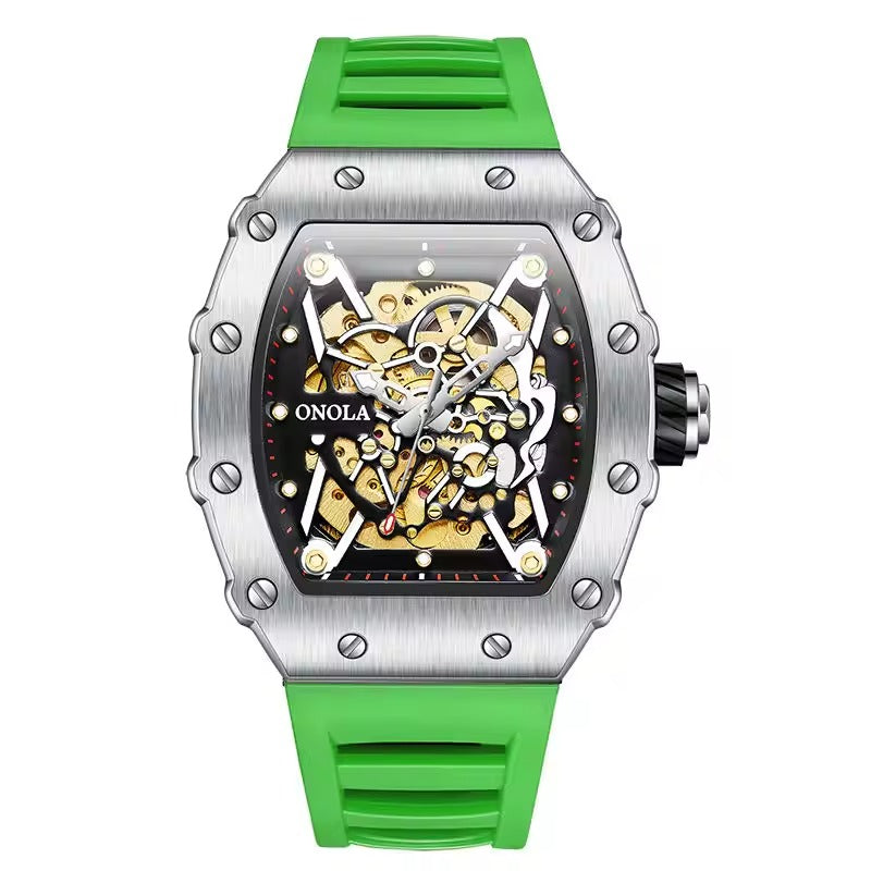 Onola 3829 Automatic Skeleton Watch for Men | Luxury Tonneau Dial | Silicone Strap | Mechanical Watch
