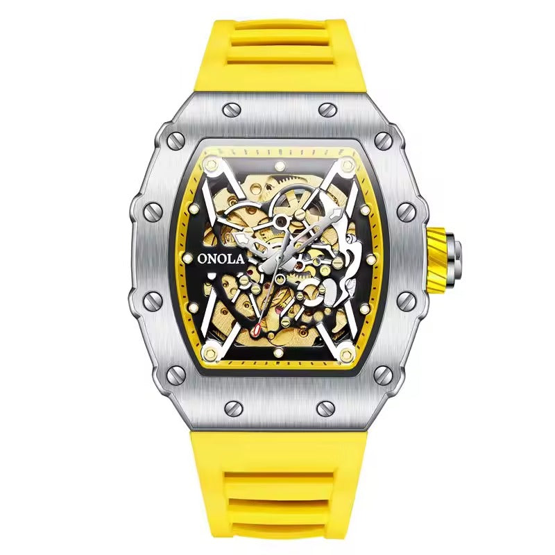 Onola 3829 Automatic Skeleton Watch for Men | Luxury Tonneau Dial | Silicone Strap | Mechanical Watch