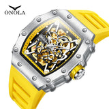 Onola 3829 Automatic Skeleton Watch for Men Yellow Silver