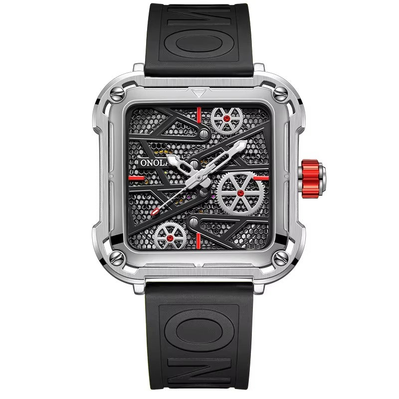 Onola 3831 Skeleton Automatic Watch for Men Black Silver