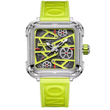 Onola 3831 Skeleton Automatic Watch for Men | Square Dial | Silicone Strap | Luxury Quartz Watch Green Main