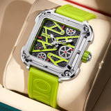 Onola 3831 Skeleton Automatic Watch for Men | Square Dial | Silicone Strap | Luxury Quartz Watch Green