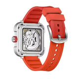 Onola 3831 Skeleton Automatic Watch for Men | Square Dial | Silicone Strap | Luxury Quartz Watch Red Back View