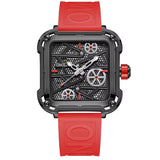 Onola 3831 Skeleton Automatic Watch for Men | Square Dial | Silicone Strap | Luxury Quartz Watch Red Black
