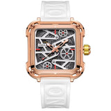 Onola 3831 Skeleton Automatic Watch for Men | Square Dial | Silicone Strap | Luxury Quartz Watch White Copper