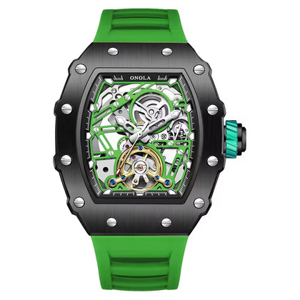Onola 3854 Luxury Automatic Skeleton Watch for Men Black Green