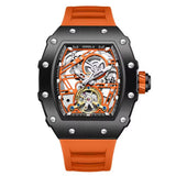 Onola 3854 Luxury Automatic Skeleton Watch for Men Black Orange