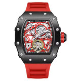 Onola 3854 Luxury Automatic Skeleton Watch for Men Black Red