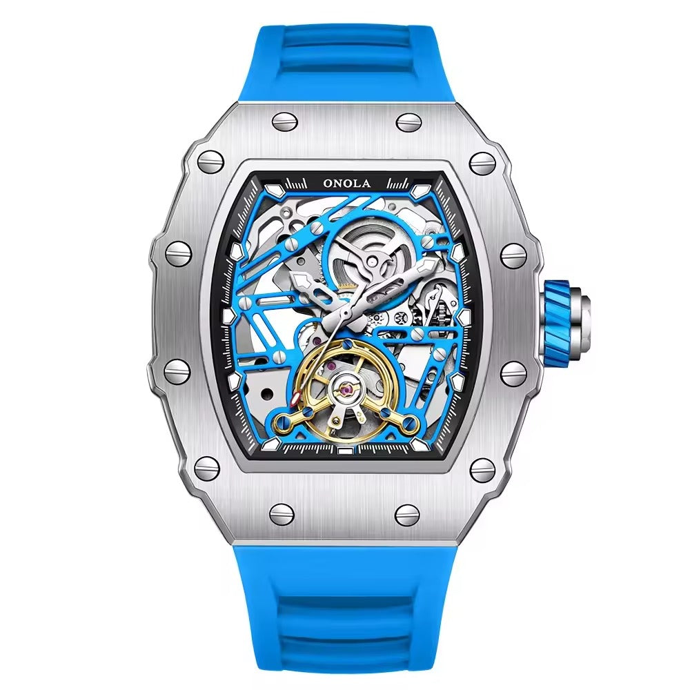 Onola 3854 Luxury Automatic Skeleton Watch for Men Blue Silver