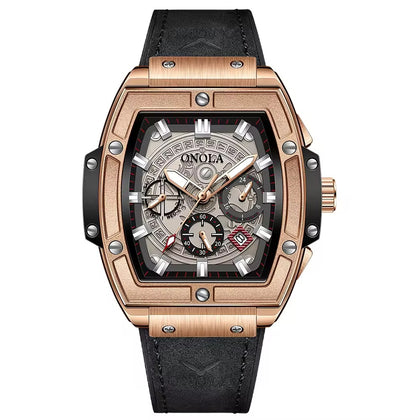 Onola 6819 Luxury Leather Watch for Men Black Rosegold