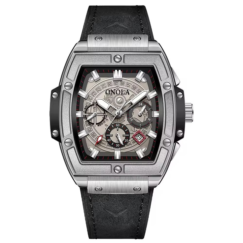 Onola 6819 Luxury Leather Watch for Men Black Silver