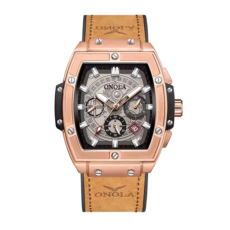 Onola 6819 Luxury Leather Watch for Men | Quartz Movement | Tonneau Dial | 30M Water Resistant