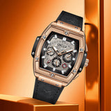 Onola 6819 Luxury Leather Watch for Men | Quartz Movement | Tonneau Dial | 30M Water Resistant Black Rosegold Onola