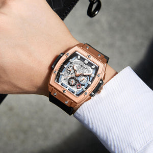 Onola 6819 Luxury Leather Watch for Men | Quartz Movement | Tonneau Dial | 30M Water Resistant Black Rosegold Onola watch