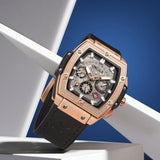 Onola 6819 Luxury Leather Watch for Men | Quartz Movement | Tonneau Dial | 30M Water Resistant Black Rosegold