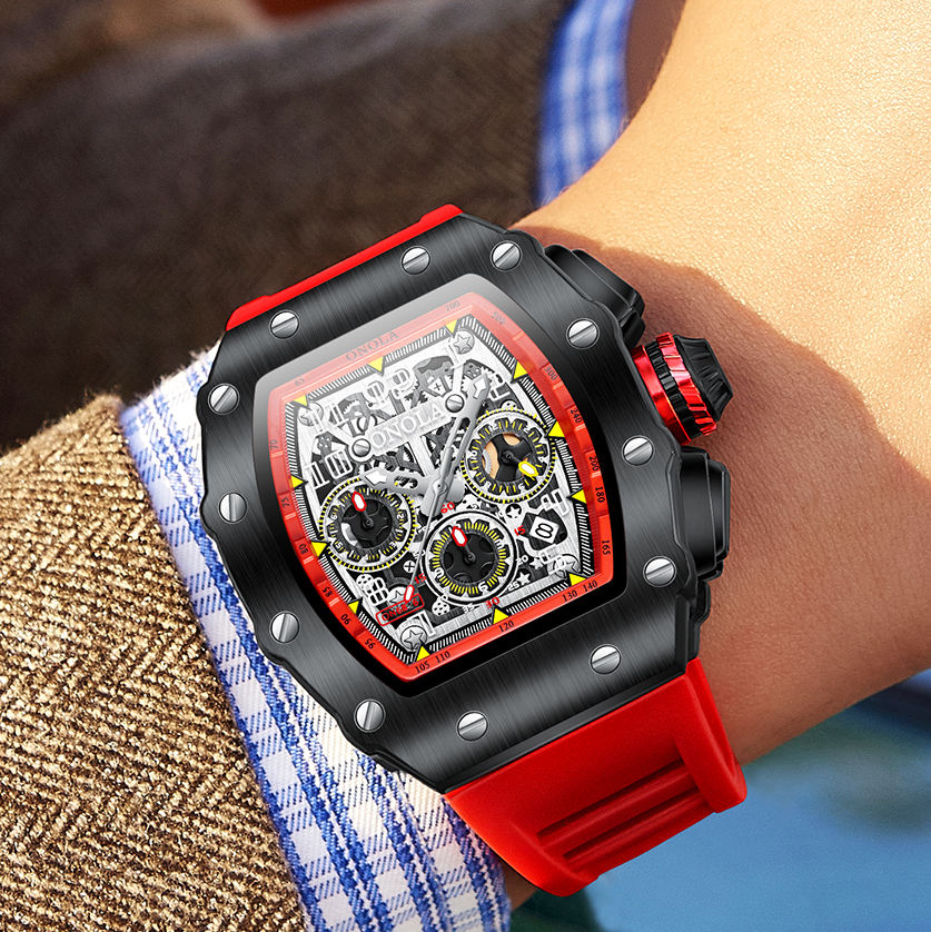 Onola 6826 Sport Quartz Watch for Men Black Red
